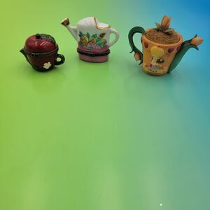 Lot 2 Porcelain 1 Composite Trinket Box Precious Moments  Teapot 1 Watering Can